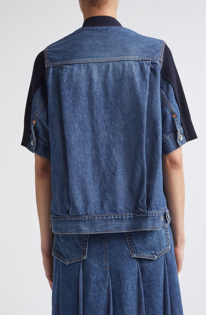 Sacai Mixed Media Knit & Denim Cardigan, Alternate, color, Navy/ Blue