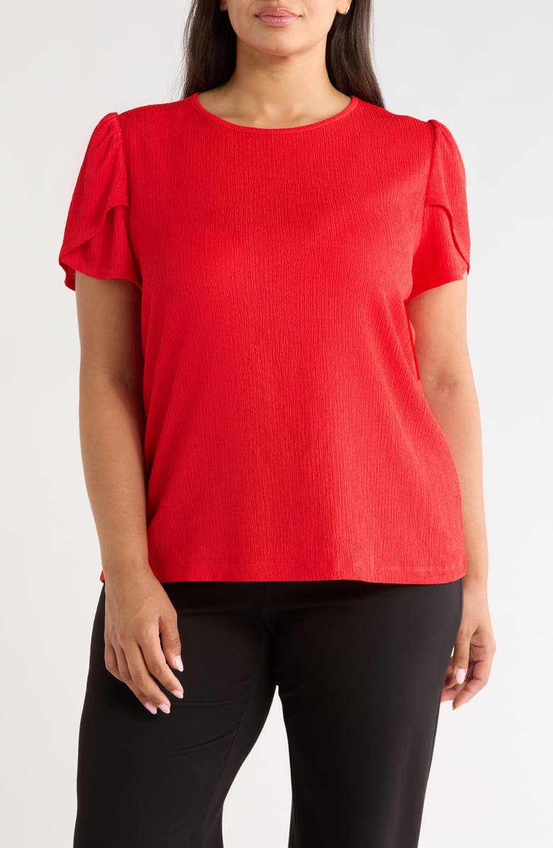 AK ANNE KLEIN Tulip Sleeve Pebbled Top, Main, color, Begonia Red