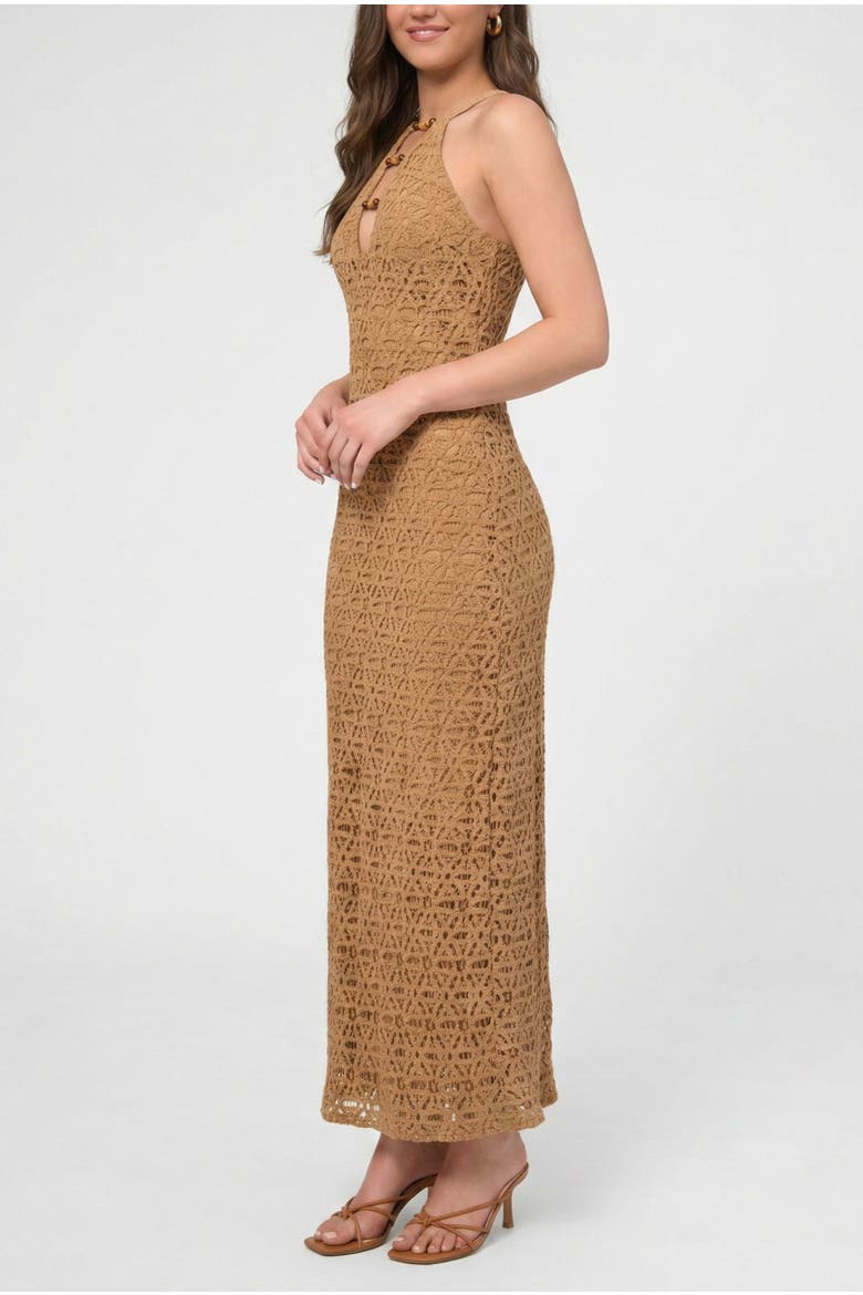 Aitana Bead Keyhole Crochet Maxi Dress, Alternate, color, Medium Brown