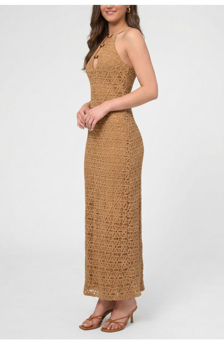 RACHEL Rachel Roy Aitana Bead Keyhole Crochet Maxi Dress, Alternate, color, Medium Brown
