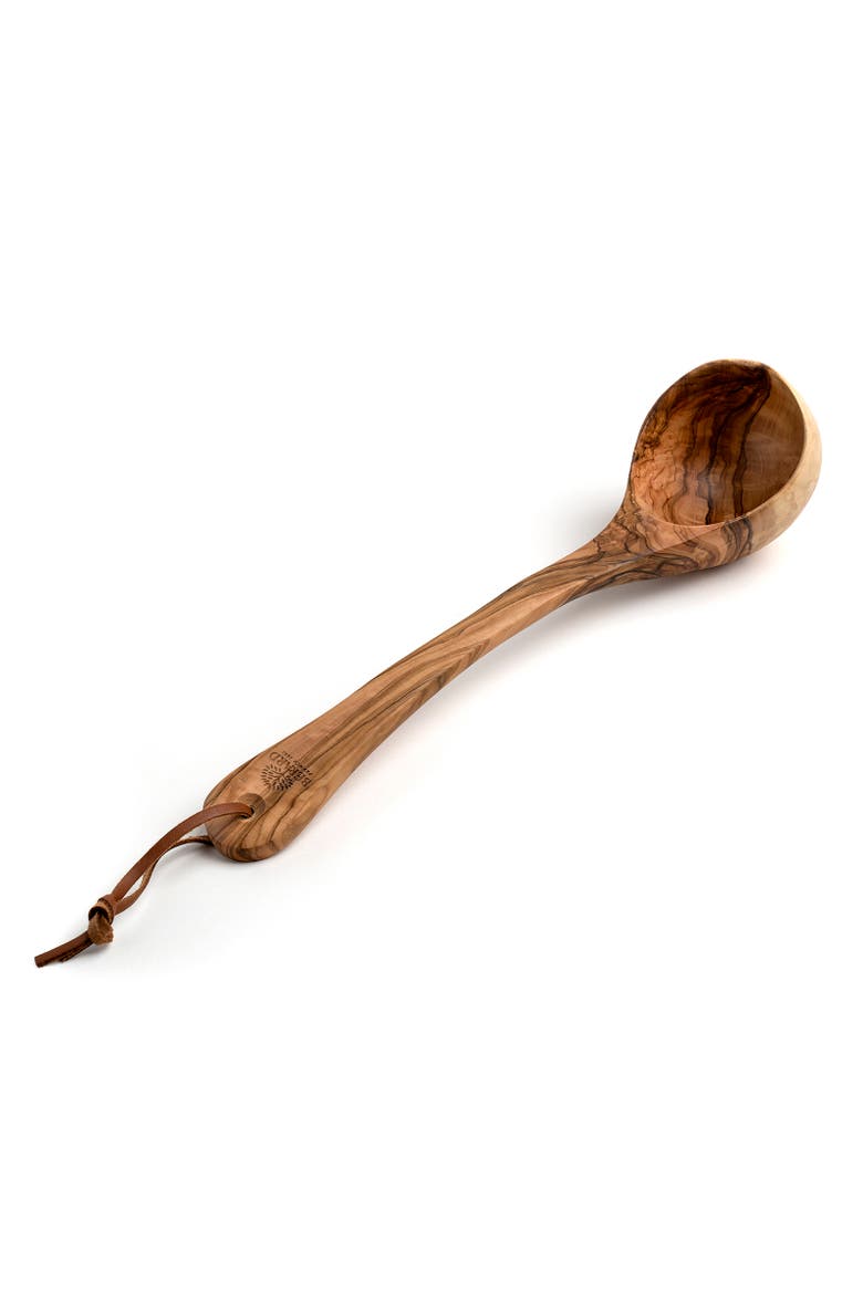 Handcrafted Olive Wood 14-Inch Ladle, Main, color, Brown