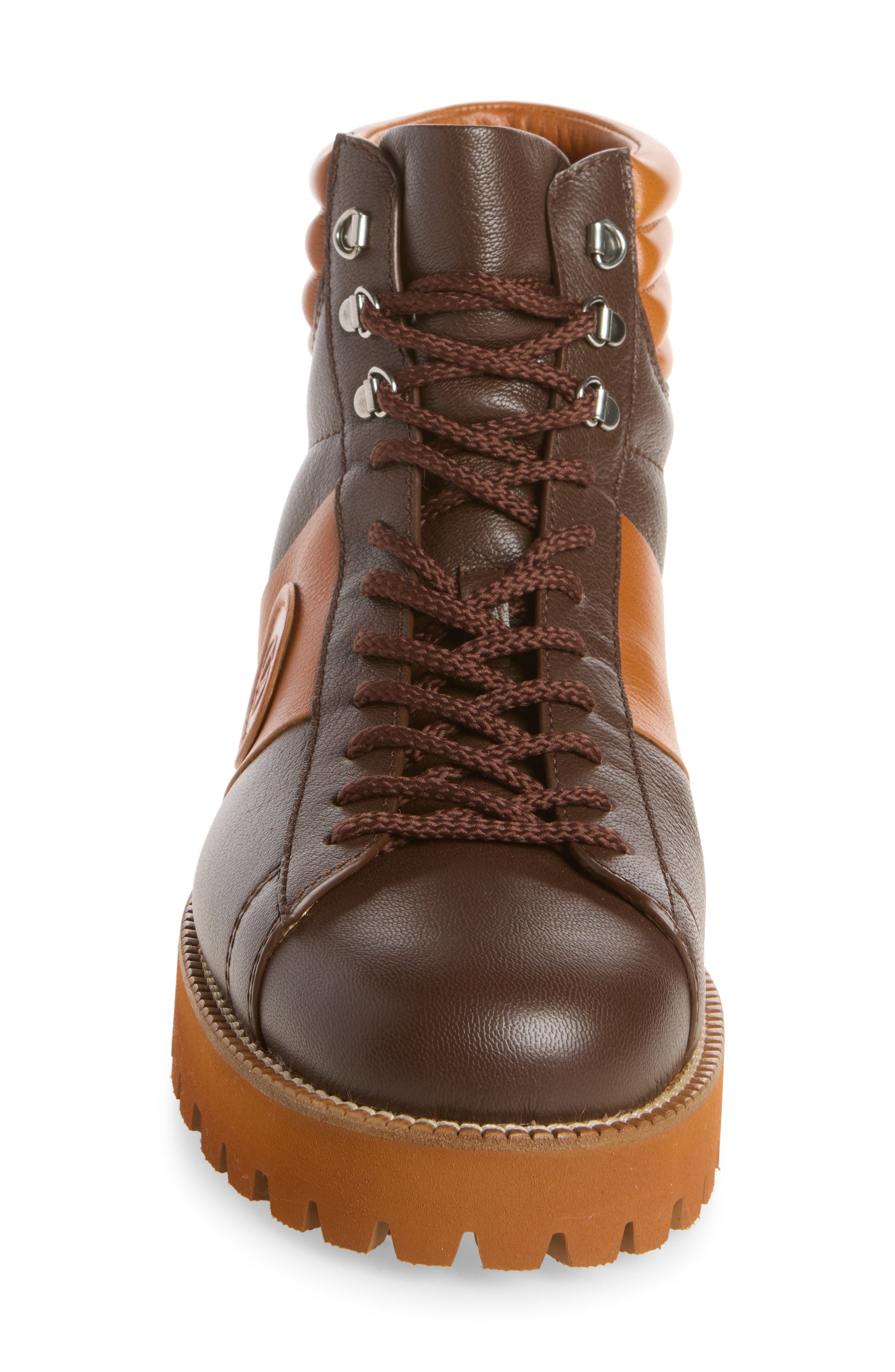 V-Logo Leather Combat Boot, Alternate, color, COMBAT BROWN