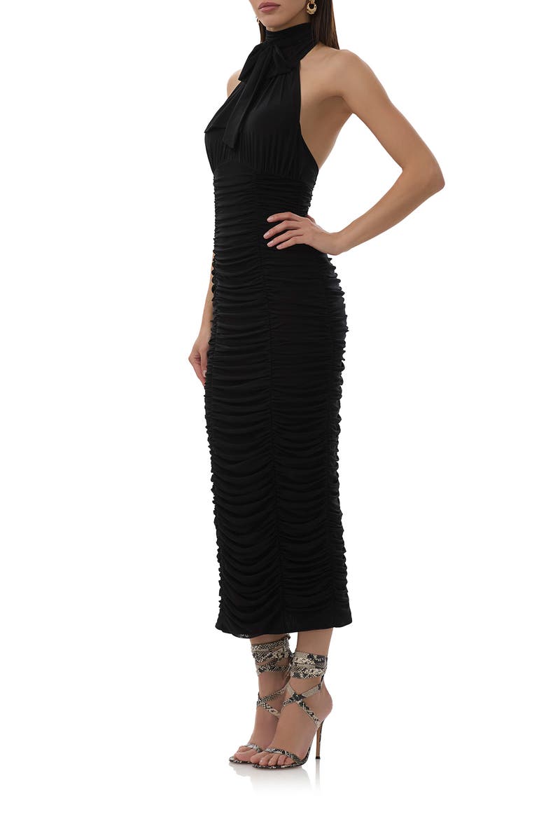 AFRM Nikita Ruched Halter Neck Mesh Dress, Alternate, color, Noir