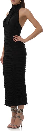 Nikita Ruched Halter Neck Mesh Dress