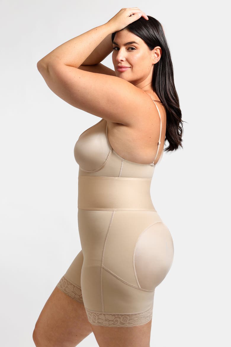 AirSlim ElasticFuse Waistband Shaping Bodysuit, Alternate, color, Buttercream