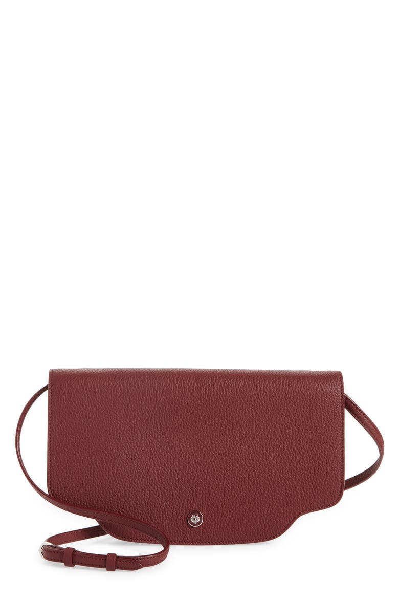 Sesia Leather Crossbody Wallet, Main, color, BURGUNDY