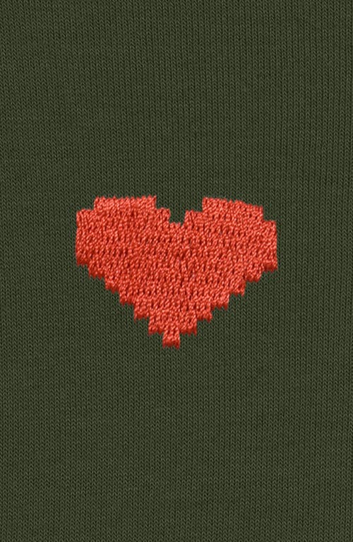 Dalix Pixel Heart Cropped Hoodie In Military Green