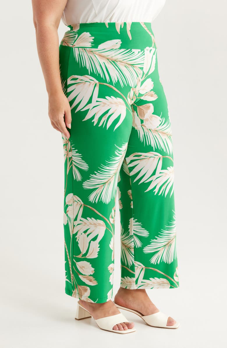 Anne Klein High Waist Pull-On Wide Leg Pants, Alternate, color, Tropical Green Multi