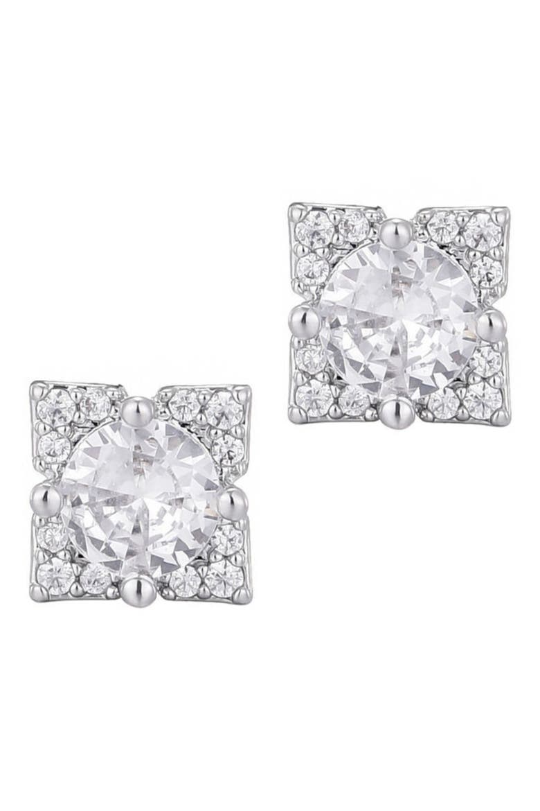 Flower Shape Cubic Zirconia Stud Earrings, Main, color, SILVER
