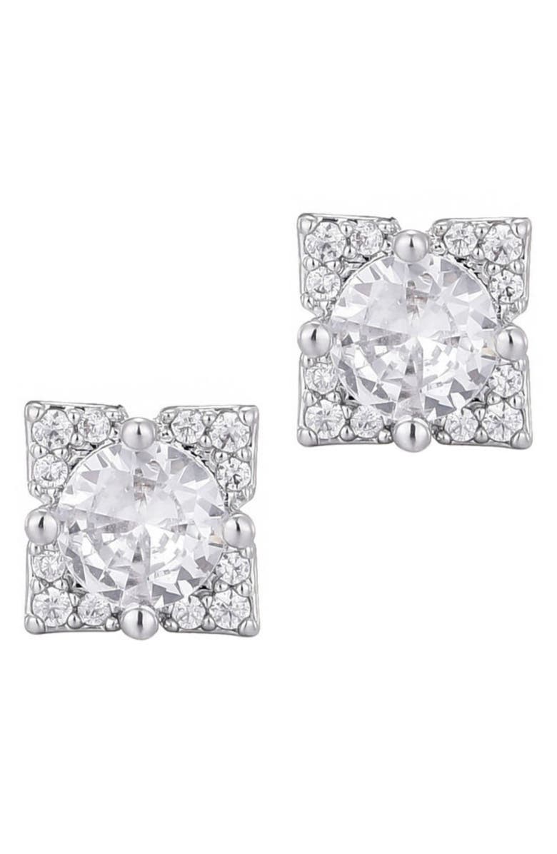 Adornia Flower Shape Cubic Zirconia Stud Earrings, Main, color, Silver