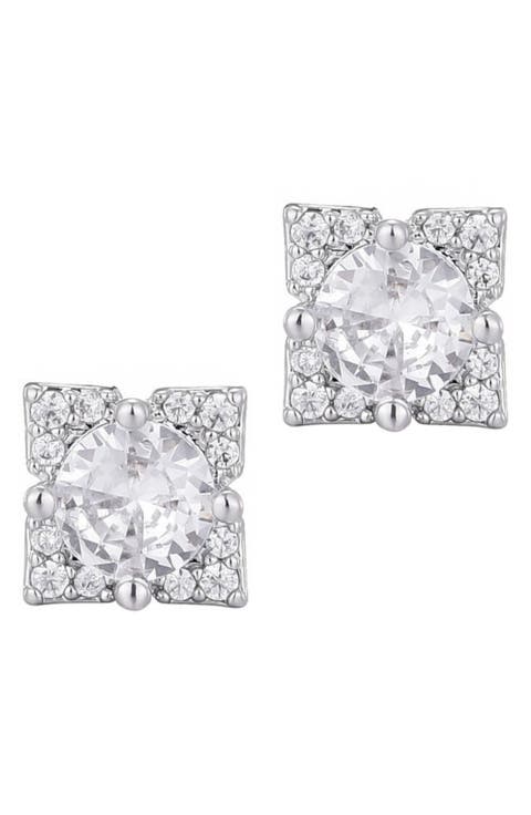 Flower Shape Cubic Zirconia Stud Earrings