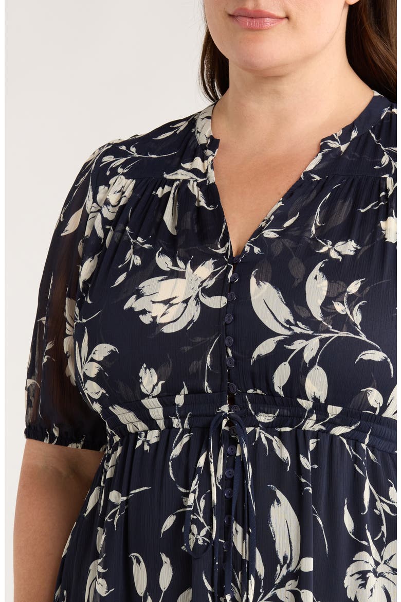 Kira Print Drawstring Maxi Dress, Alternate, color, NAVY WHITE FLORAL