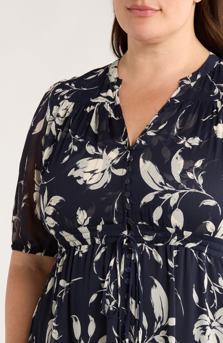 GIBSONLOOK Kira Print Drawstring Maxi Dress, Alternate, color, Navy White Floral