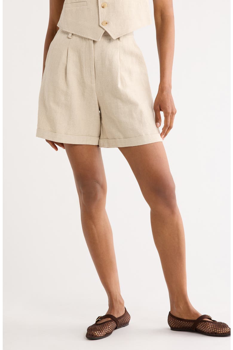 Coraline Woven Linen Blend Shorts, Main, color, BEIGE