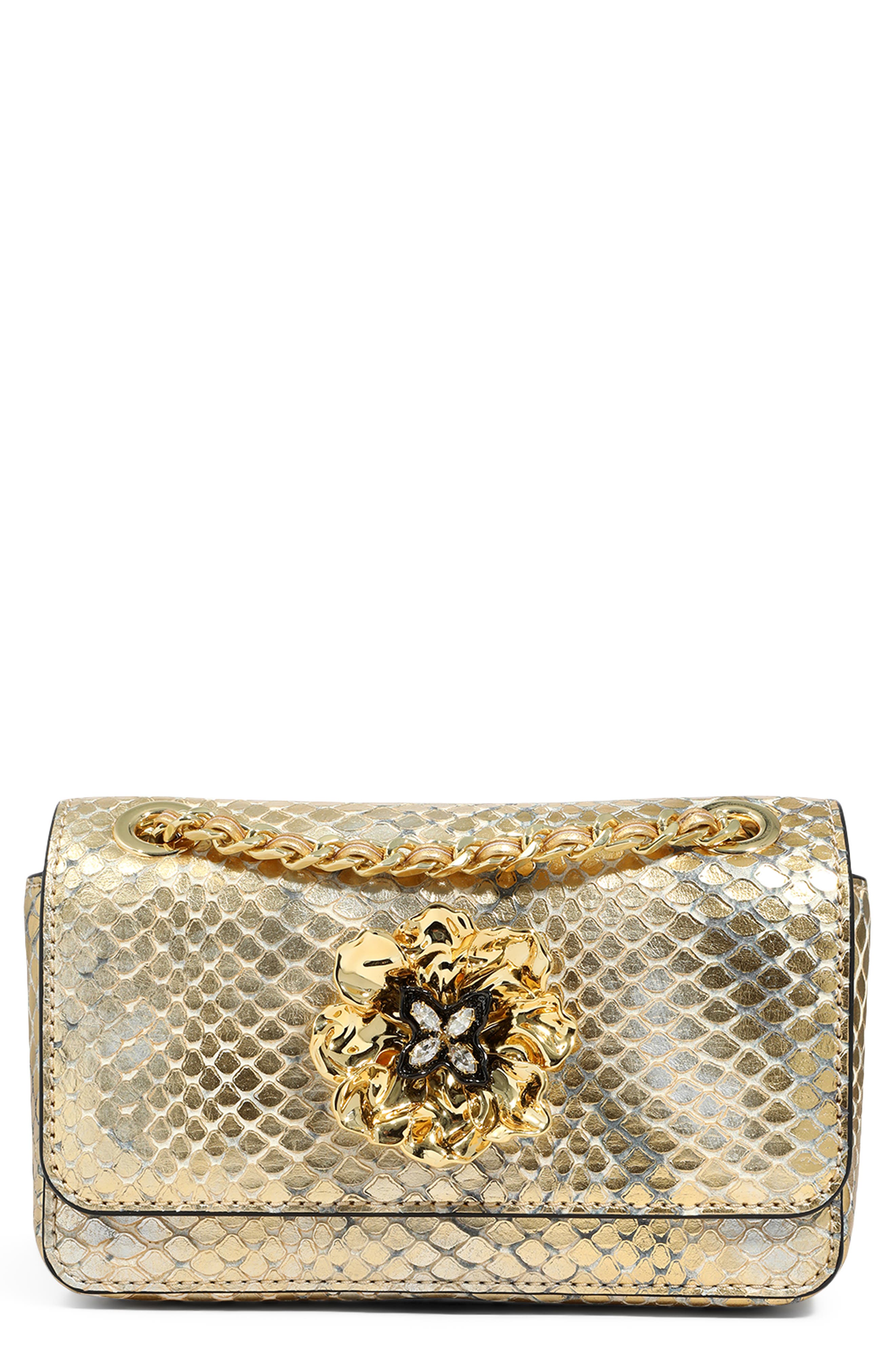 Mini Bella Python Embossed Leather Clutch, Main, color, GOLD PYTHON
