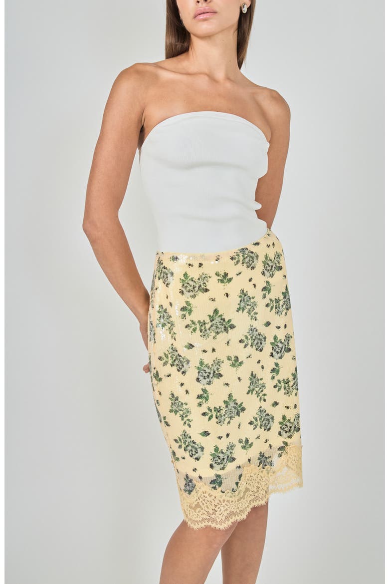 Floral Sequin Skirt with Lace Hem, Alternate, color, LEMON MULTI