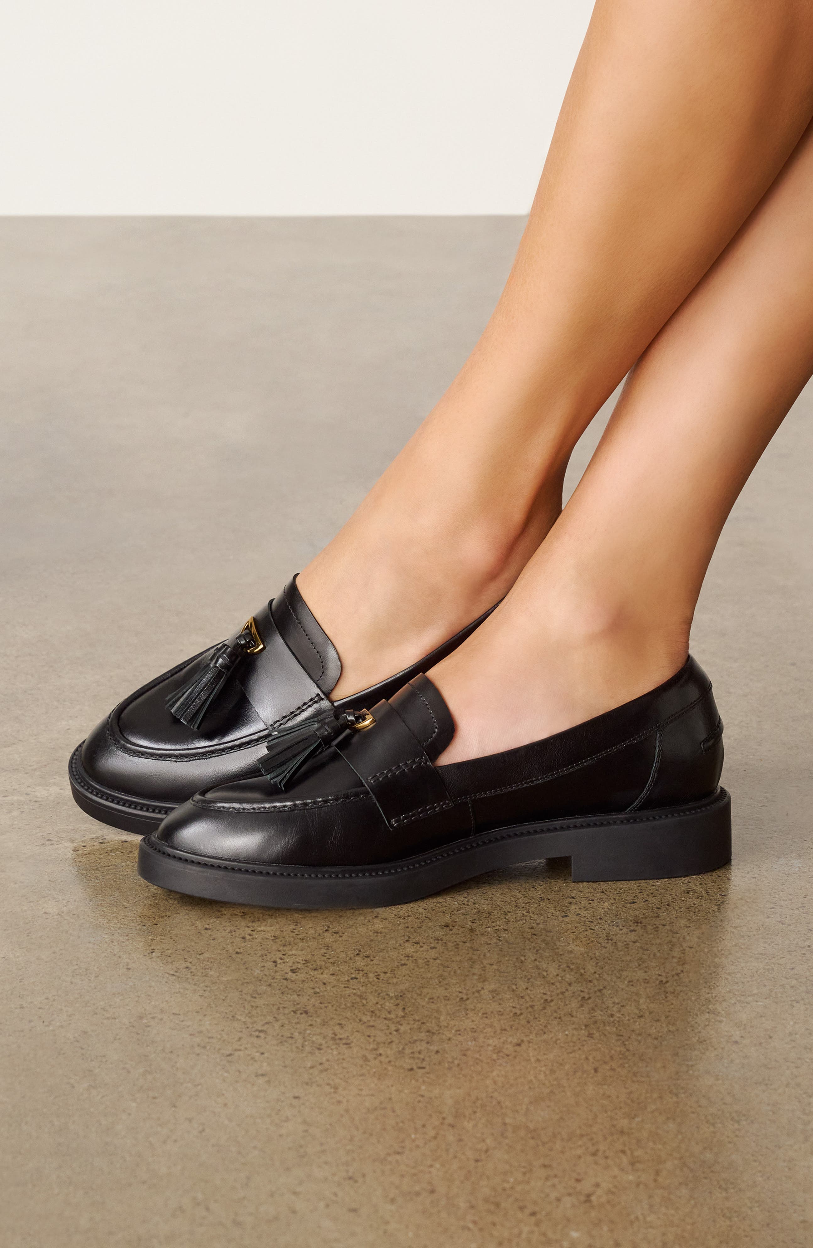 Octavia Leather Loafer, Alternate, color, BLACK POLISH