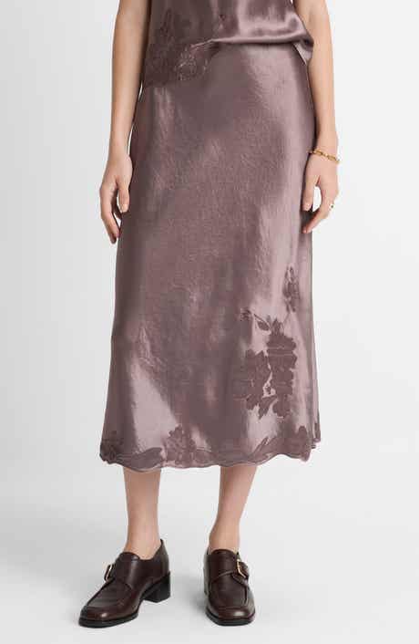 Vince Embroidered Satin Maxi Slip Skirt
