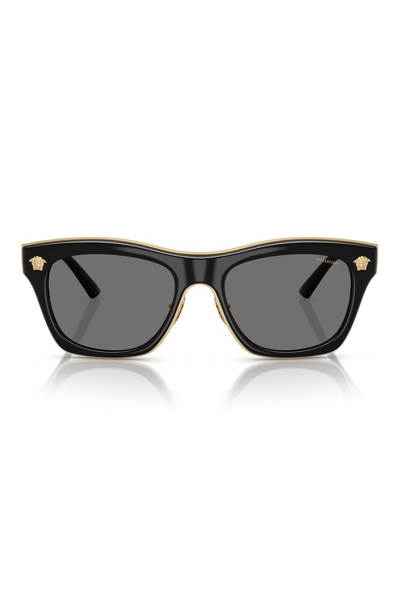 53mm Polarized Rectangular Sunglasses, Main, color, BLACK