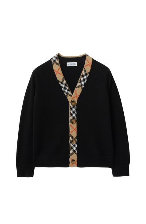 Check Trim Wool Cardigan