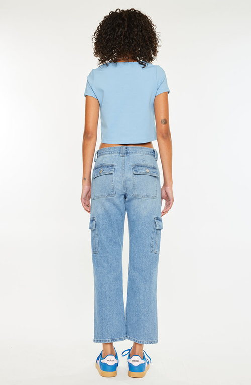 Kancan Aaliyah High Rise Slim Straight Leg Cargo Jeans In Blue