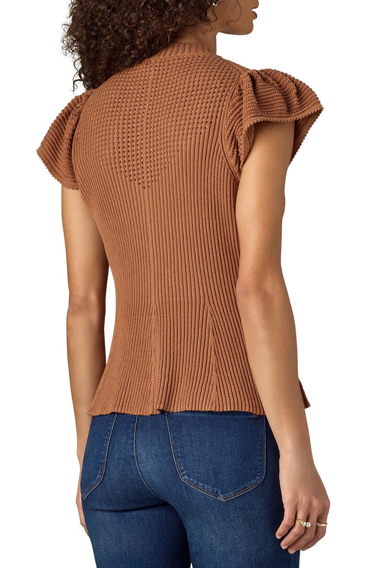 Flutter Sleeve Rib Top, Alternate, color, PECAN