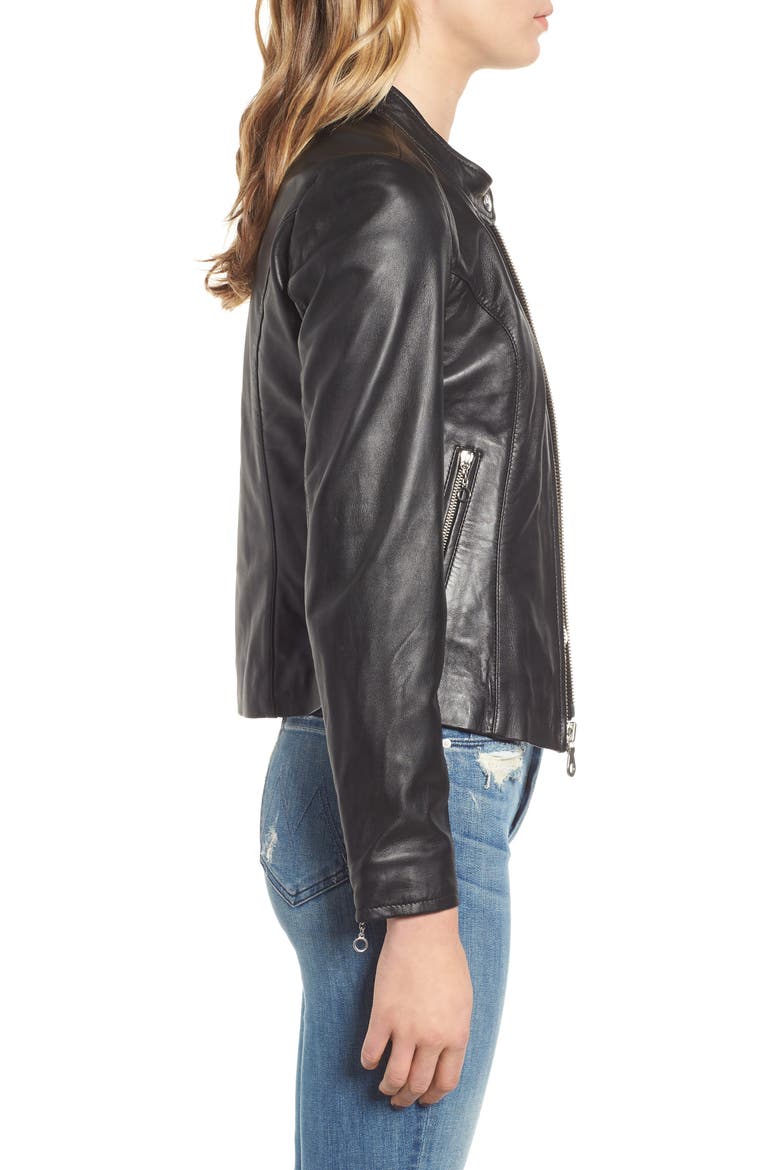 Lambskin Leather Moto Jacket, Alternate, color, BLACK