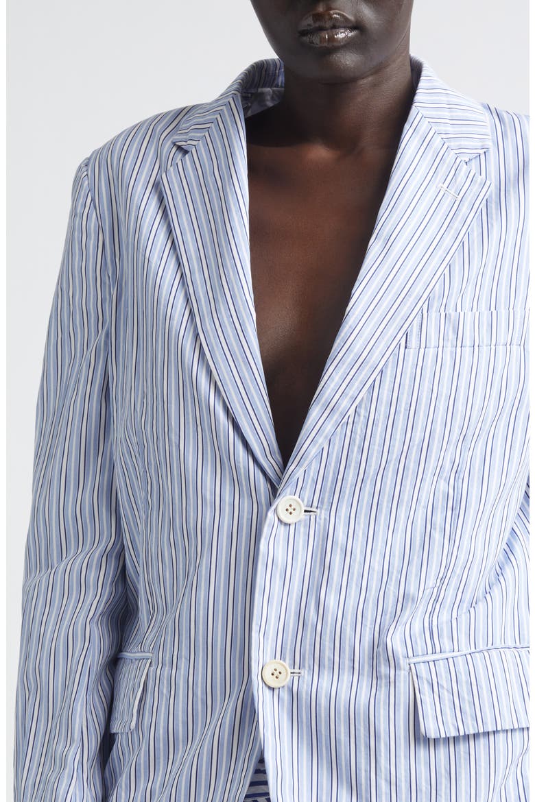 Stripe Ruffle Hem Single Breasted Cotton Blazer, Alternate, color, SAX/ WHITE/ NAVY