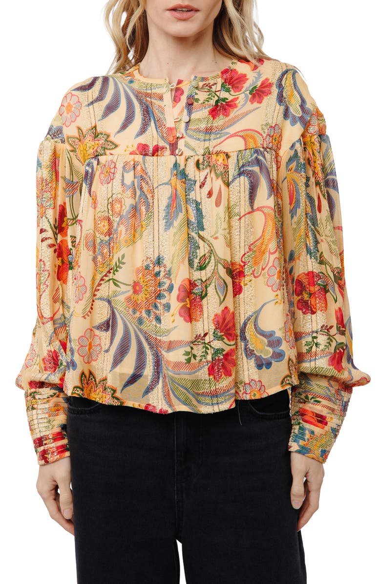 CIEBON Milena Metallic Balloon Sleeve Top, Alternate, color, Butter Multi