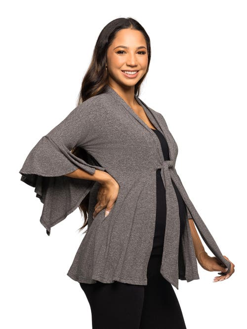 24seven Comfort Apparel Tie Front Bell Sleeve Cardigan In Multi