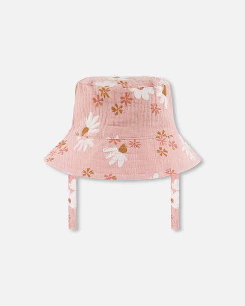 Deux Par Deux Baby Girl's Printed Muslin Bucket Hat Pink And White Flowers In Pink And White Flowers