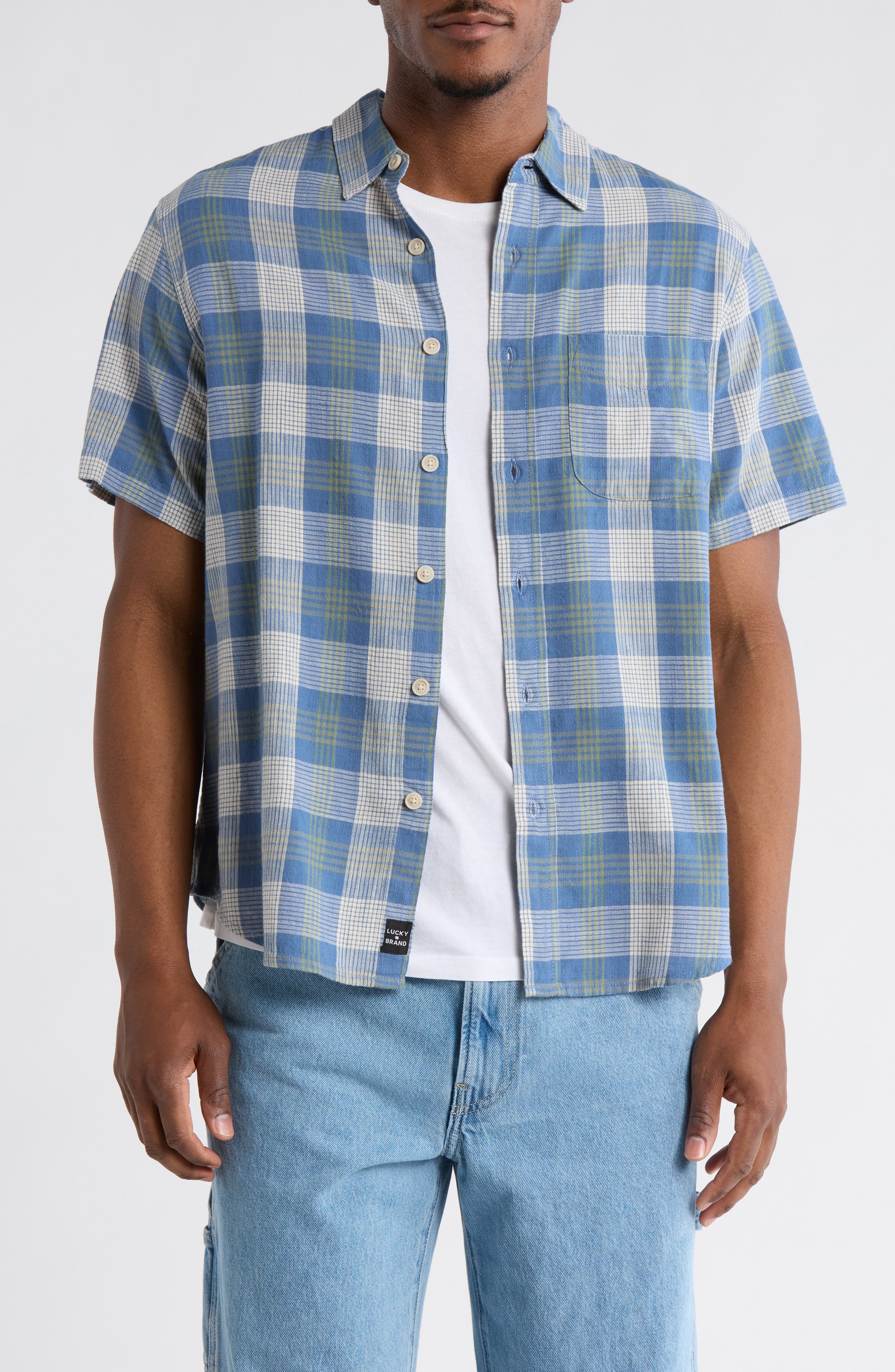 Lucky Brand San Gabriel Plaid Short Sleeve Button-Up Shirt
