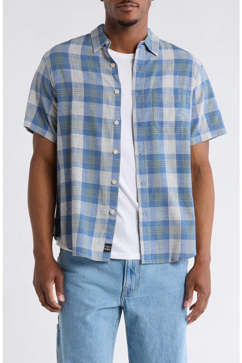 San Gabriel Plaid Short Sleeve Button-Up Shirt, Main, color, BLUE MULTI PLAID