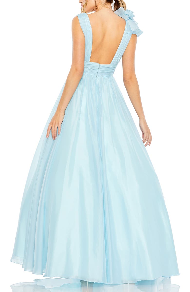 Mac Duggal Ruffle Shoulder V-Neck Chiffon Gown, Alternate, color, Powder Blue