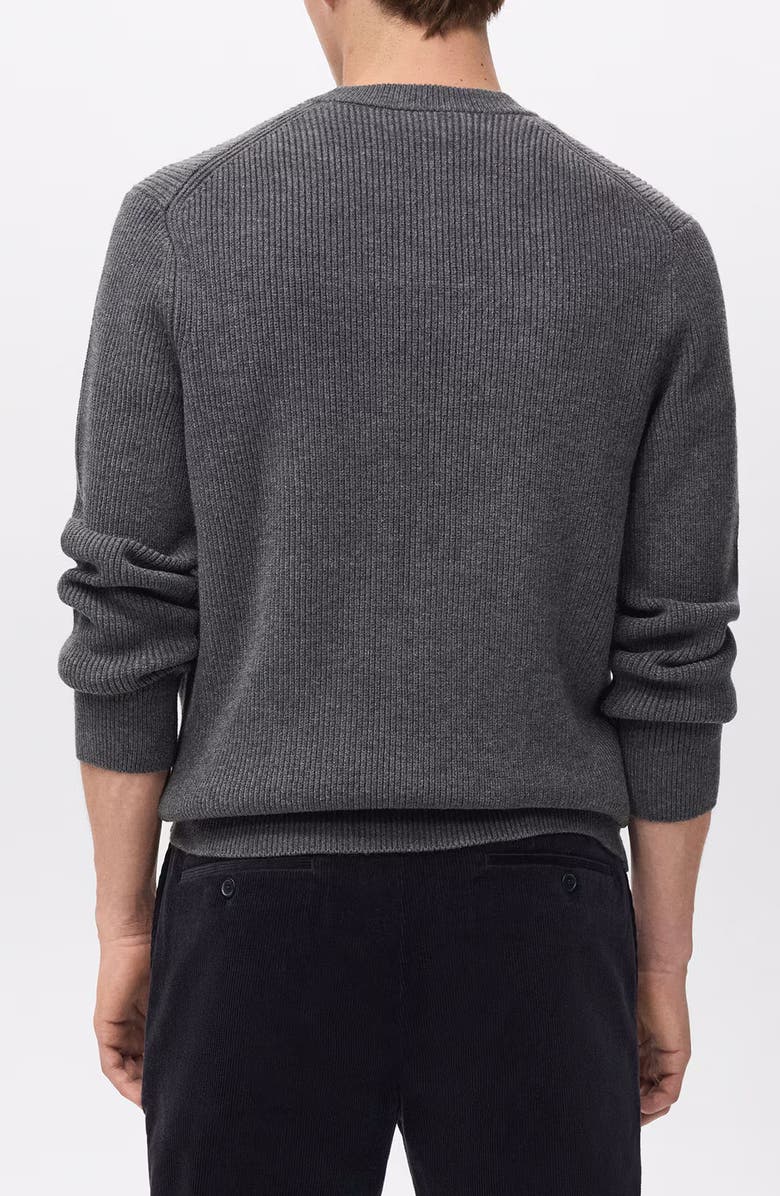 MANGO Rib Crewneck Sweater, Alternate, color, Dark Heather Grey