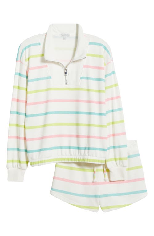 Pj Salvage Limes & Sunshine Stripe French Terry Short Lounge Set In Ivory