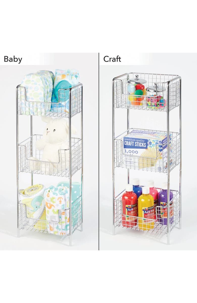 mDesign Steel Freestanding 3-Tier Storage Organizer Tower Rack - Chrome, Alternate, color, Chrome