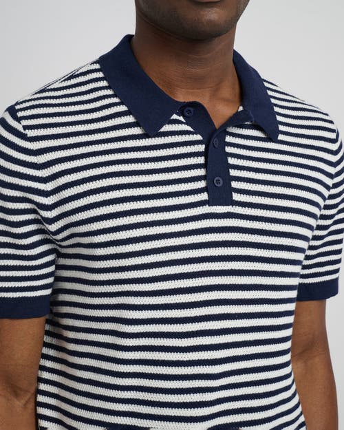 Onia Cotton Textured Knit Polo In Deep Navy/white