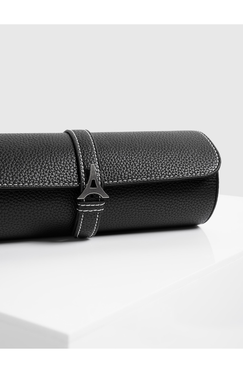 Manière De Voir Fred Pebbled Leather Contrast Stitch Watch Roll, Alternate, color, Black