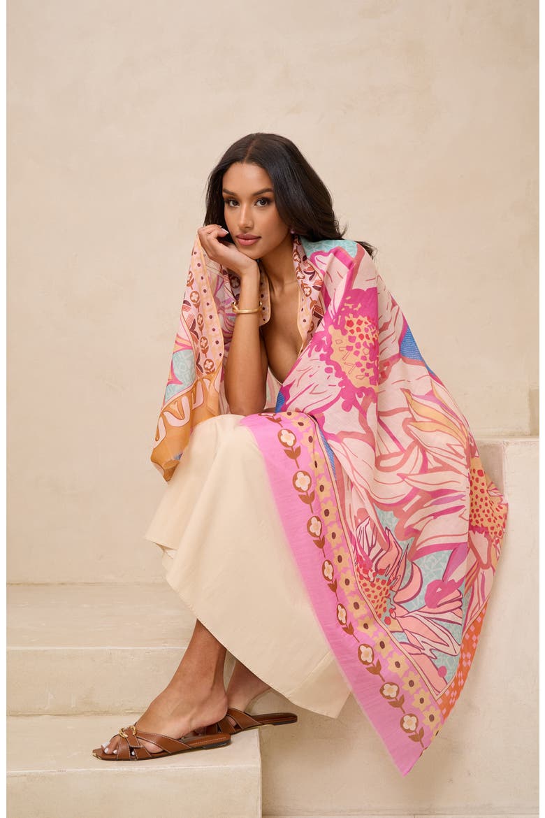 Birds & Filigree Print Scarf, Alternate, color, PINK