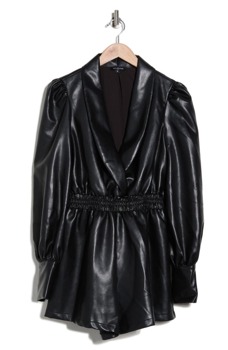 AREA STARS Jade Faux Leather Long Sleeve Romper, Alternate, color, Black