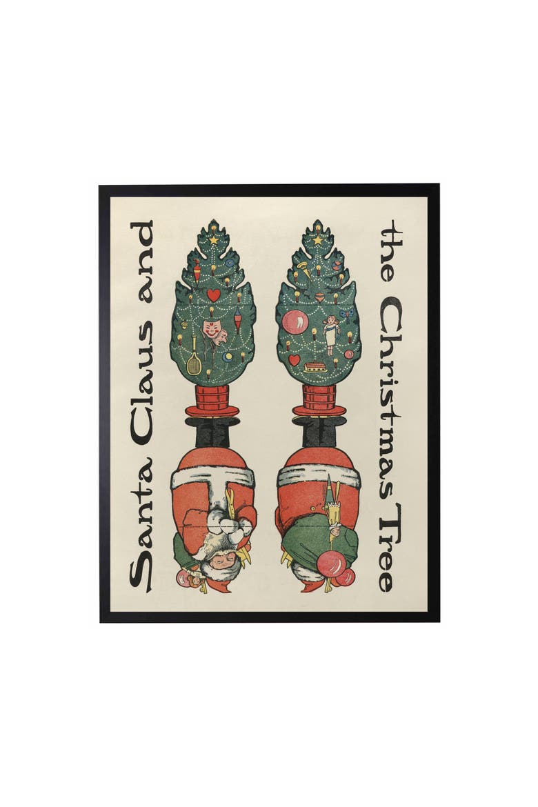 Vintage Painting of Little Santa and Christmas Tree, Main, color, Ivory