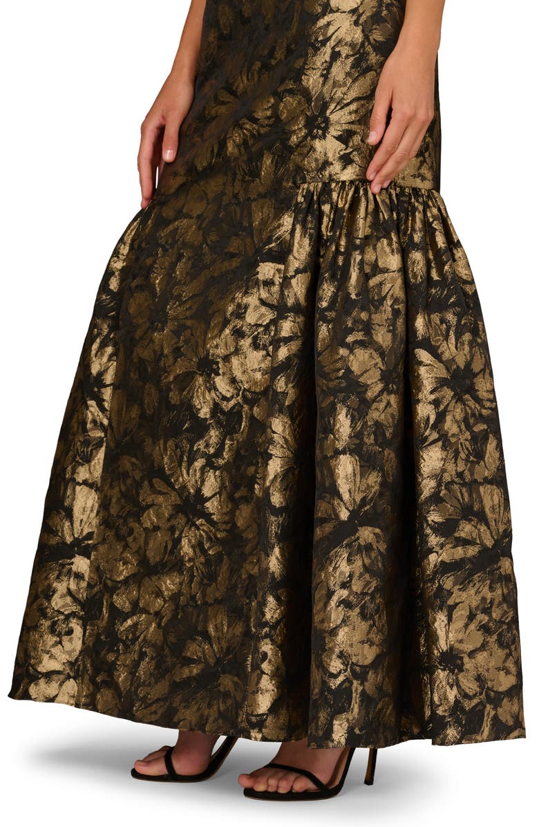 Aidan Mattox Metallic Floral Jacquard Mermaid Gown, Alternate, color, Black/ Gold