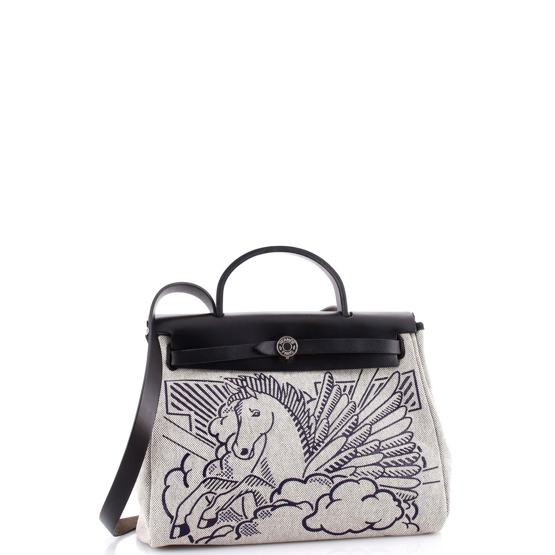 Pre-Owned Hermes Herbag Zip Pegase Pop Toile and Leather 31, Alternate, color, Noir