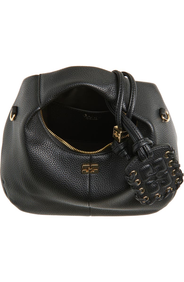 Ganni Mini Hobo Leather Top Handle Bag, Alternate, color, Black