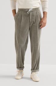 Brunello Cucinelli Garment-dyed Trousers In Cotton Corduroy With Drawstring And Double Pleats