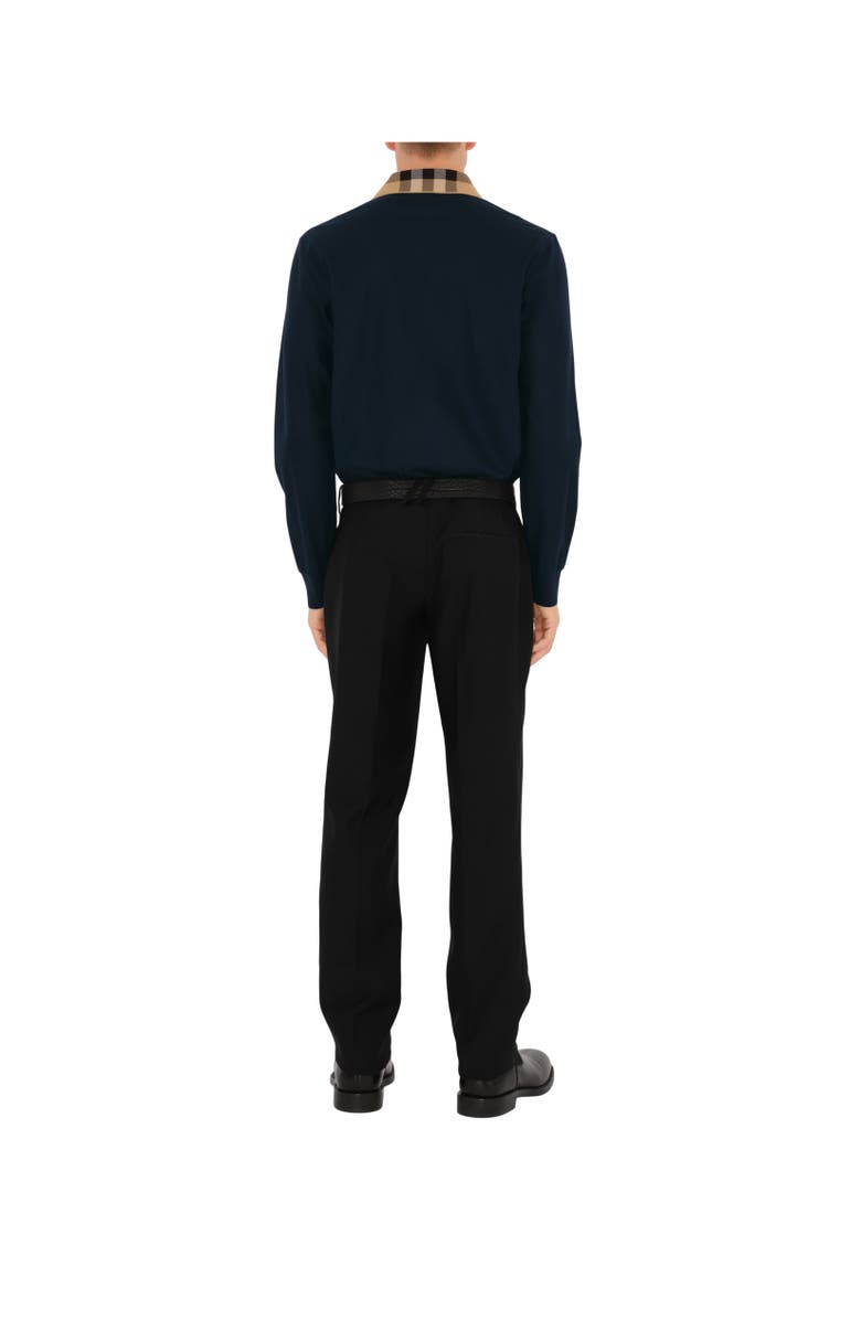 Burberry Long-sleeve Check Collar Cotton Polo Shirt, Alternate, color, Smoked Navy
