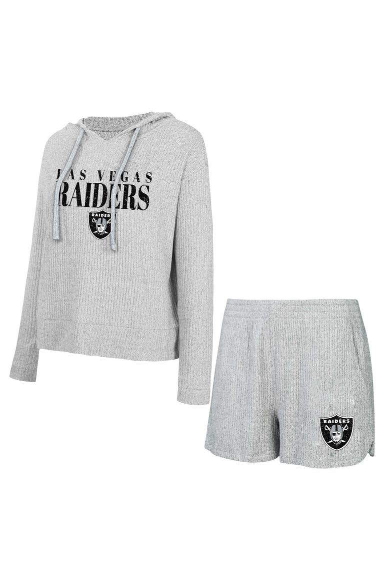 Women's Concepts Sport Gray Las Vegas Raiders Juniper Long Sleeve Hoodie T-Shirt & Shorts Set, Main, color, Gray