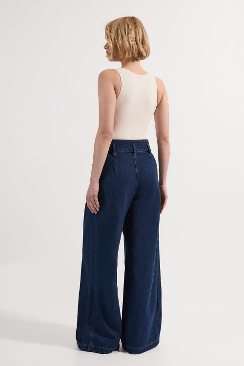 Karen Millen Denim Wide Leg Trousers In Blue