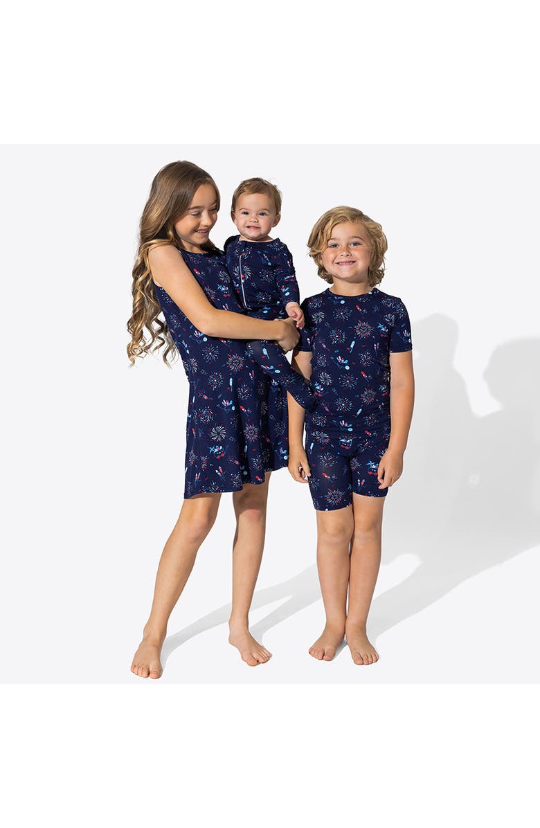 Bellabu Bear Fireworks Fitted Convertible One-Piece Pajamas, Alternate, color, 